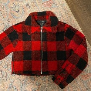 Cropped Red Check/ Plaid Shacket